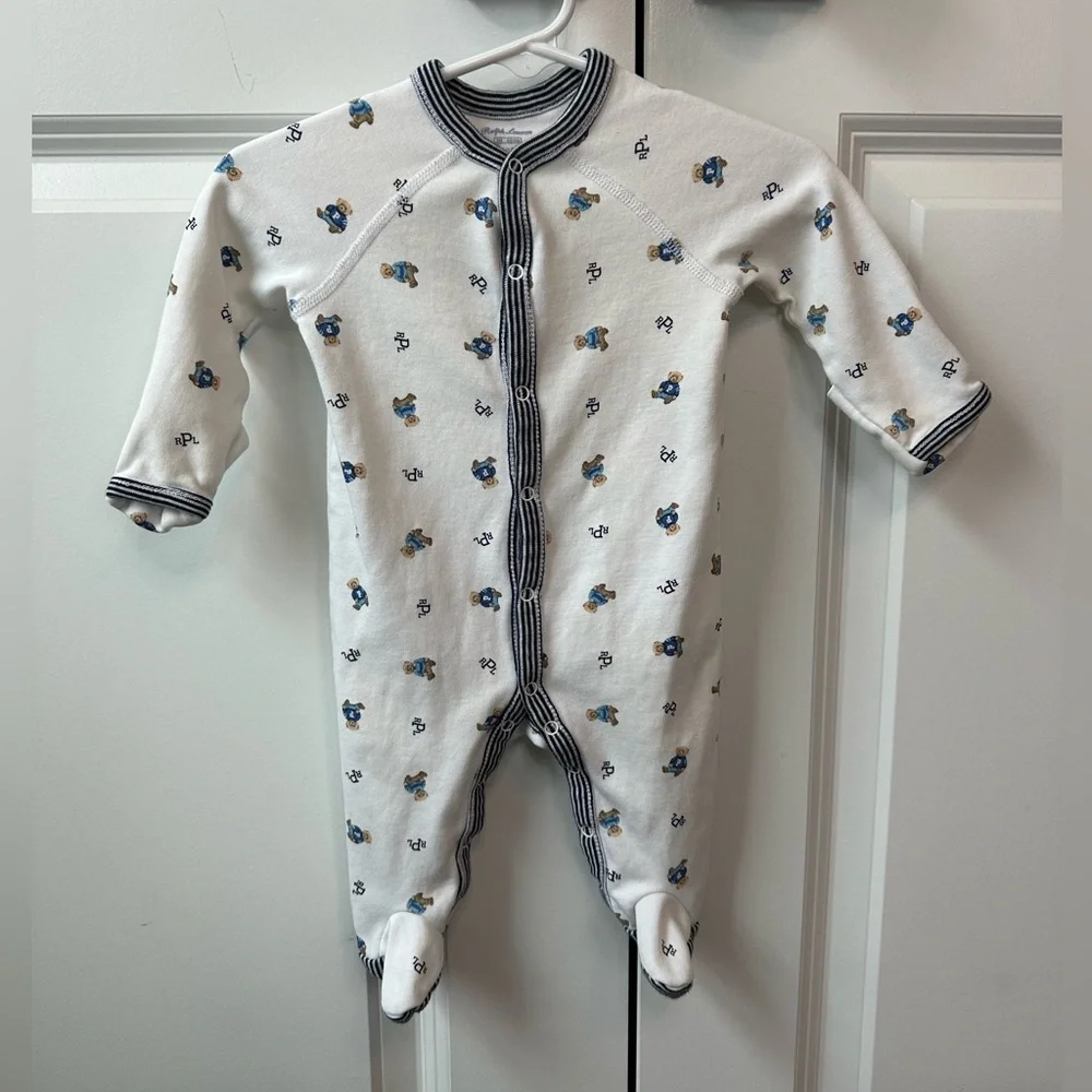 Ralph Lauren Boys Polo Bear Cotton Footed Coverall (Size 3Mo)